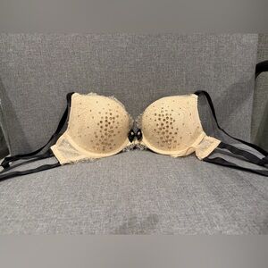 Victoria's Secret Cream and Black Lace Bra with rhinestones Never worn